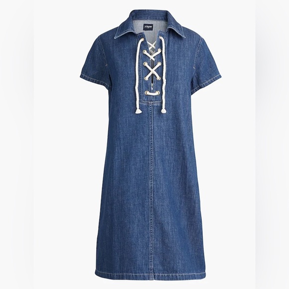 J Crew Factory Lace-up Denim  Mini Dress - Picture 5 of 7
